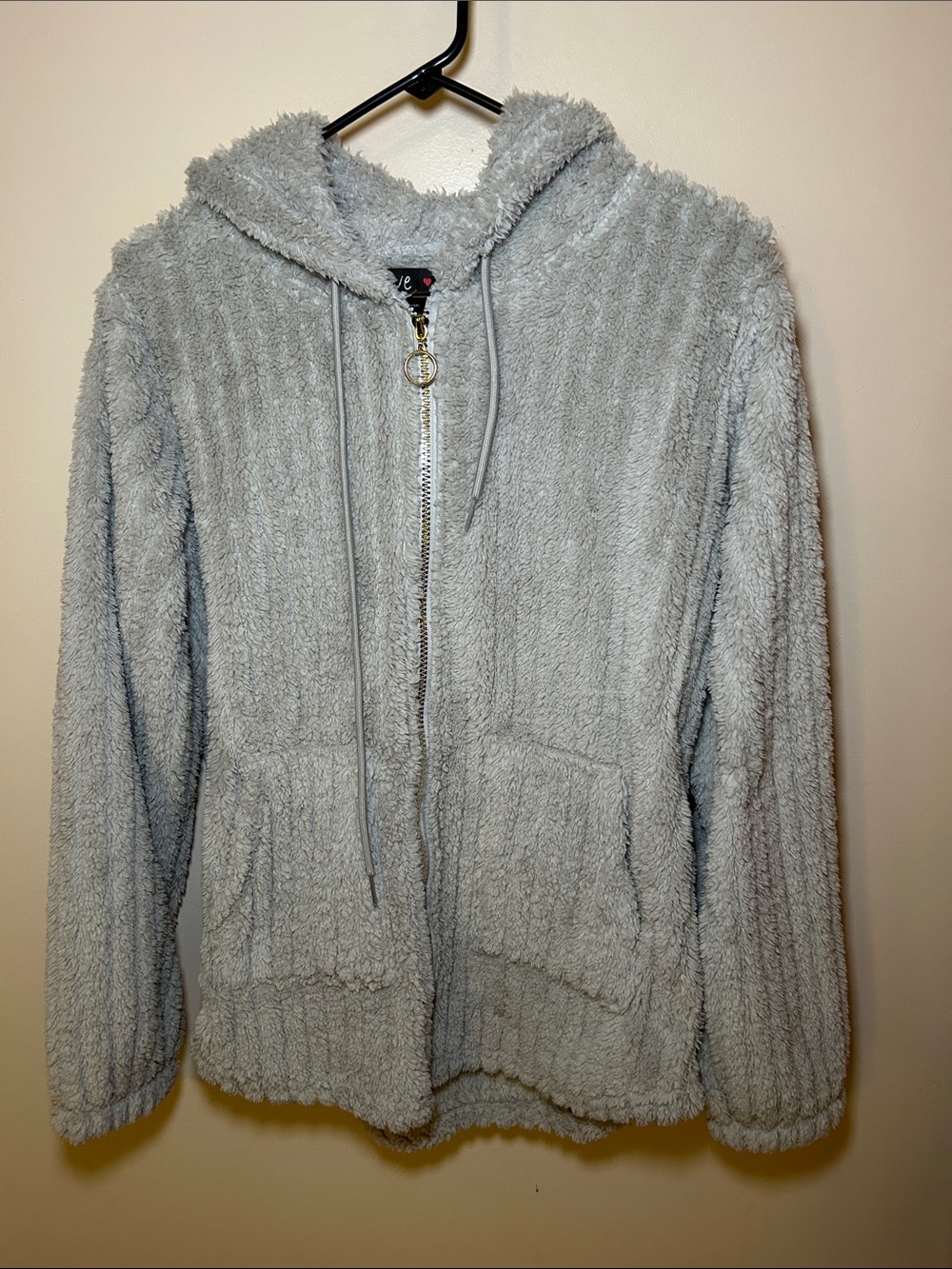 Love Light Gray Plush Hoodie large nwot